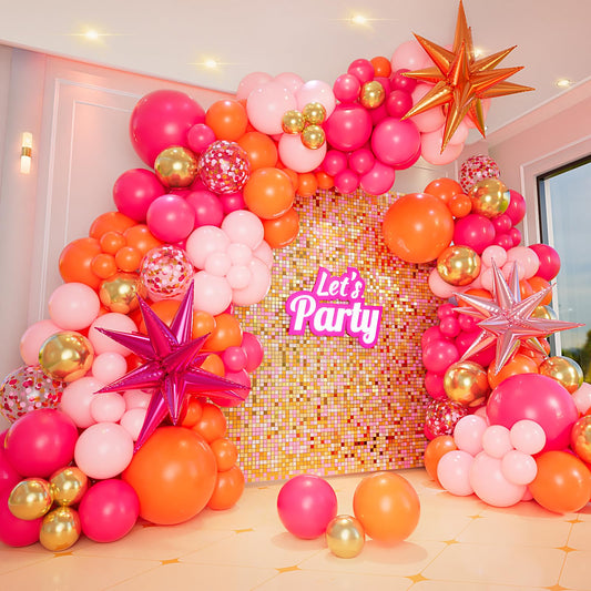 Bonropin Pink and Orange Balloon Arch Kit with Hot Pink Orange Metallic Gold Latex Balloons Garland kit 18 12 10 5Inch Different Size Balloons for Birthday Baby Shower Wedding Summer Party Decorations