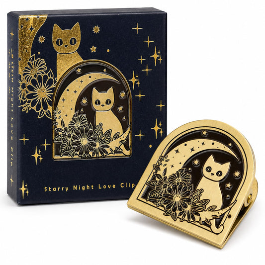 Dwpetzo Vintage Moon Cat Themed Metal Book Clip for TN Travelers Moterm Midori Notebook Accessories, Decorative Binder Clip for Bullet Journal Junk Journal Collage Page Holder Art Journaling