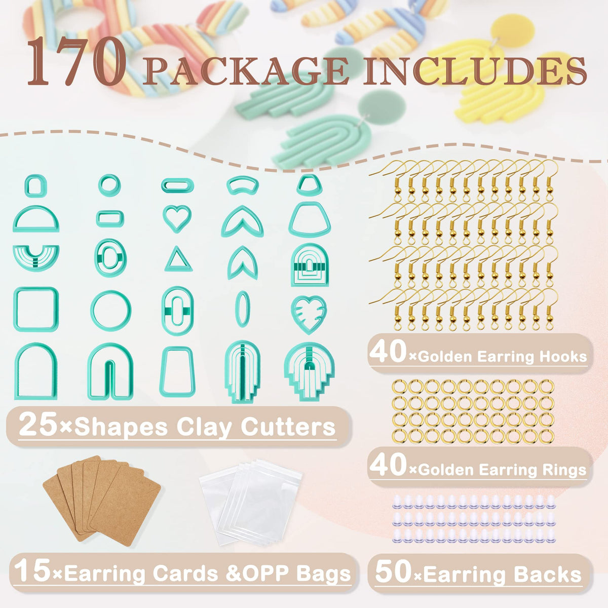 TAINSKY Polymer Clay Cutters Set, 25 Shapes Clay Earring Cutters with 145 Earrings Accessories for Polymer Clay Jewelry Making