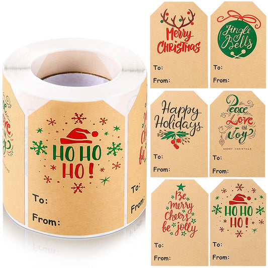 Dianelhall 300 Pcs Kraft Christmas Tags Stickers, Self Adhesive Gift for Christmas Name Tags Stickers Writable Decorative for Present Party Bags Gift Boxes Envelopes Holiday Decoration
