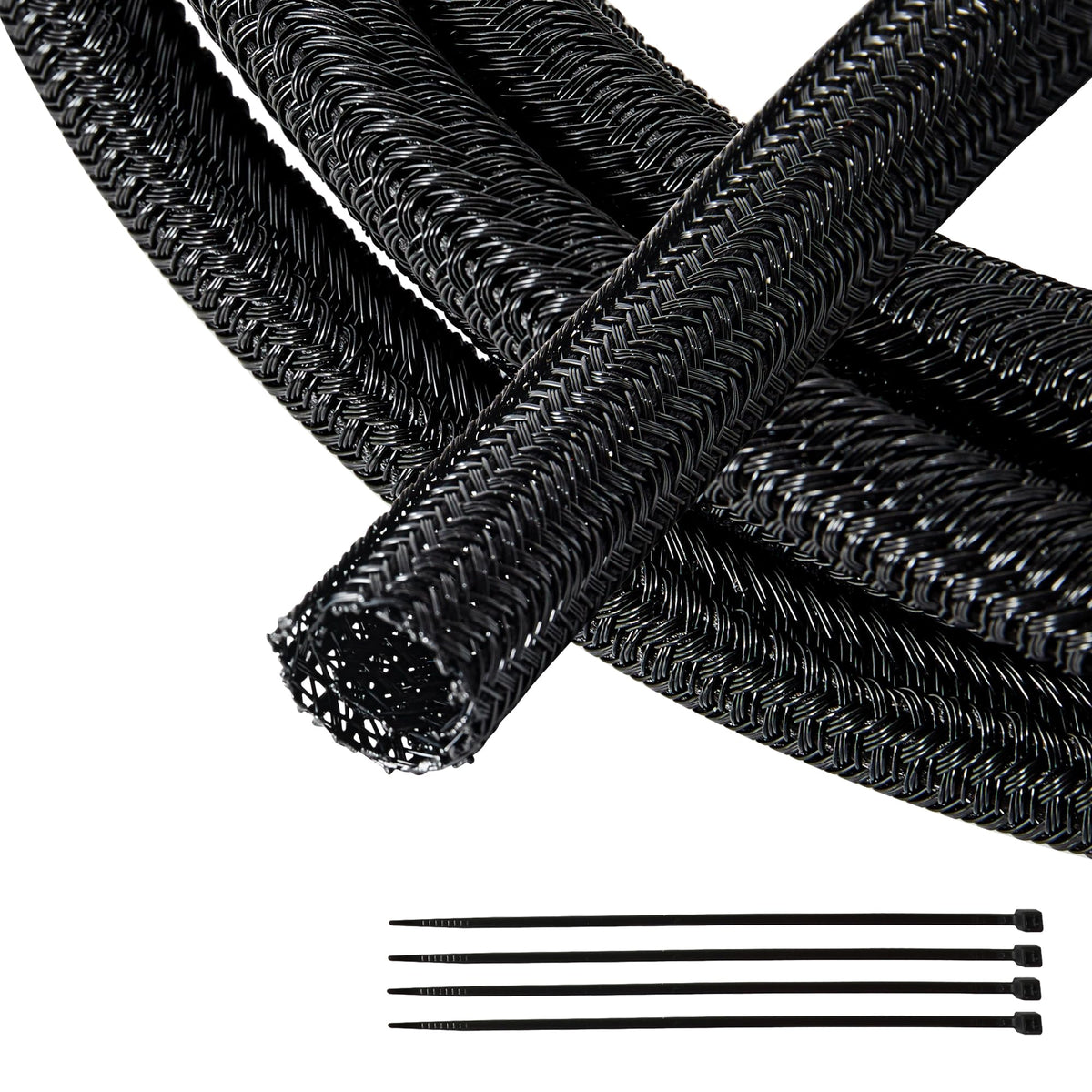 RED WOLF 1/4” x 10FT Cable Sleeves Cord Management Braided Wire Loom Sleeving Protector Wiring Cable Cover Flexible Self-Wrap for Automotive Home Office Anti-Scratch High-Temperature Black
