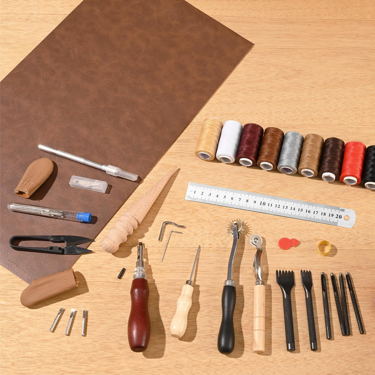 VEVOR Leather Working Tools Kit, 38 PCS Leather Craft Tools with Portable Canvas Storage Bag, Engraving Punching Sewing Stamping Cutting Tools, Ideal for Beginners DIY Enthusiasts and Professionals
