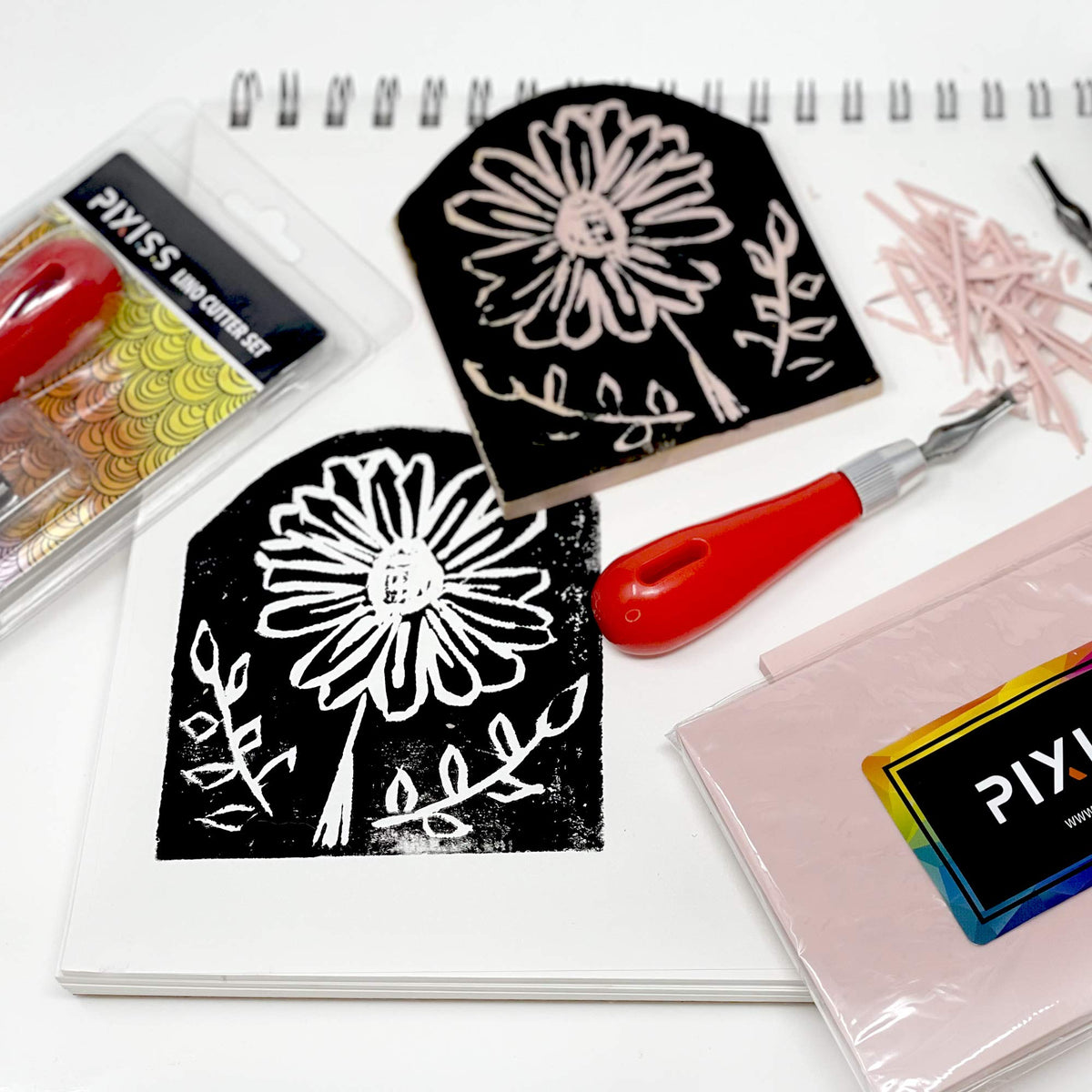 Stamp Pads for Rubber Stamps 5-Pack (6x4) and Rubber Stamp Carving Tools - Block Printing Kit by Pixiss - Rubber Block Stamp Maker Printmaking Supplies