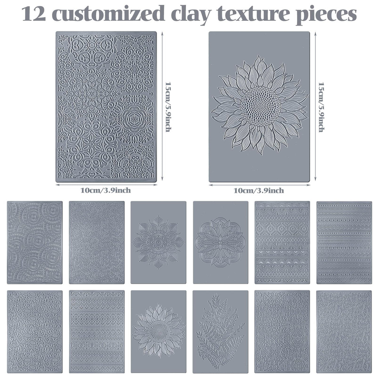 DoubleFill 12 Pcs Polymer Clay Texture Sheets Mat Works with Polymer Clay Cutter Embossin Roller DIY Tools for Pottery Earrings Jewelry Making DIY Craft Supply