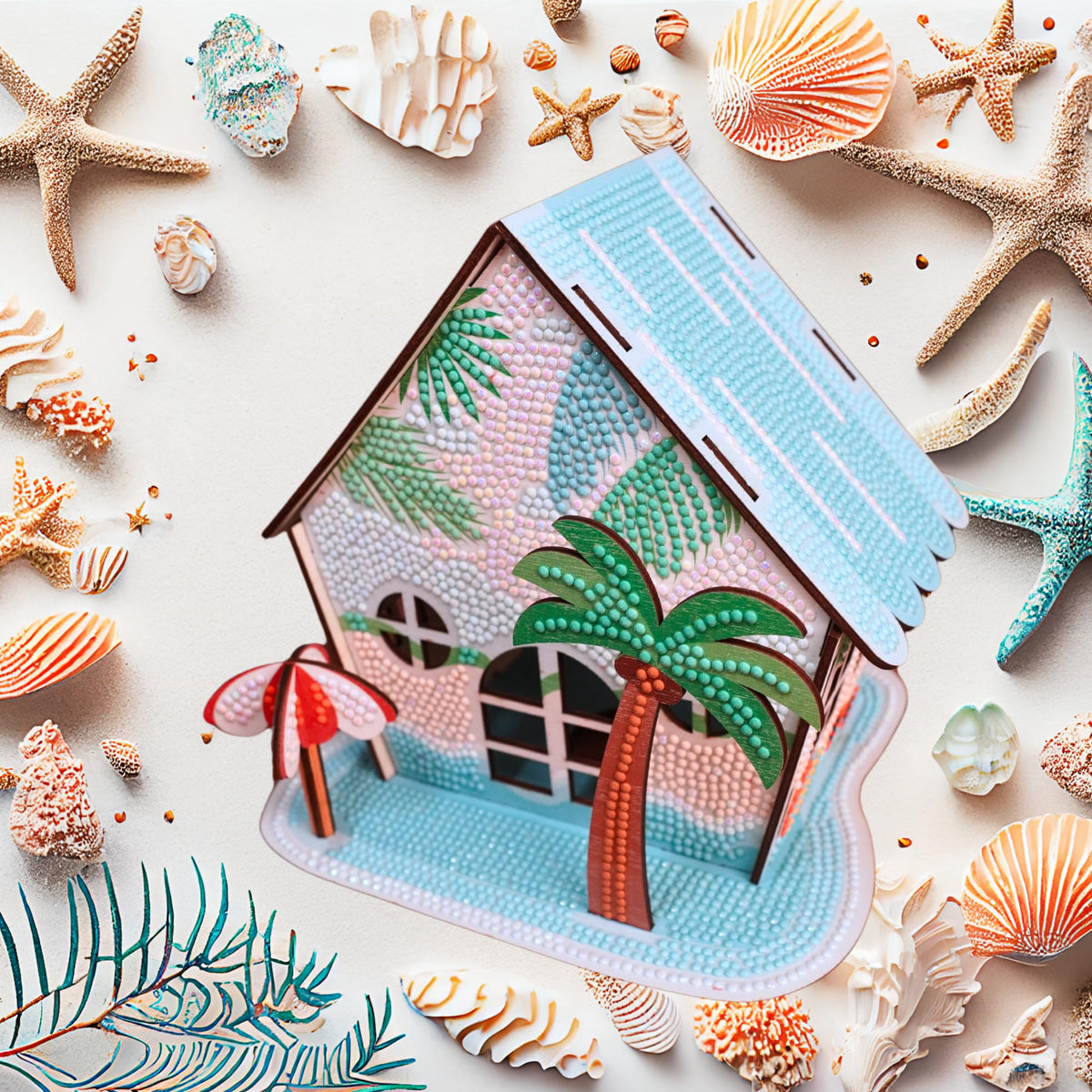 3D Diamond Painting Cabin Kit – DIY Full Drill Miniature House Craft with Rhinestones, Decorative Building Set for Adults & Teens (Beach House Cabin)