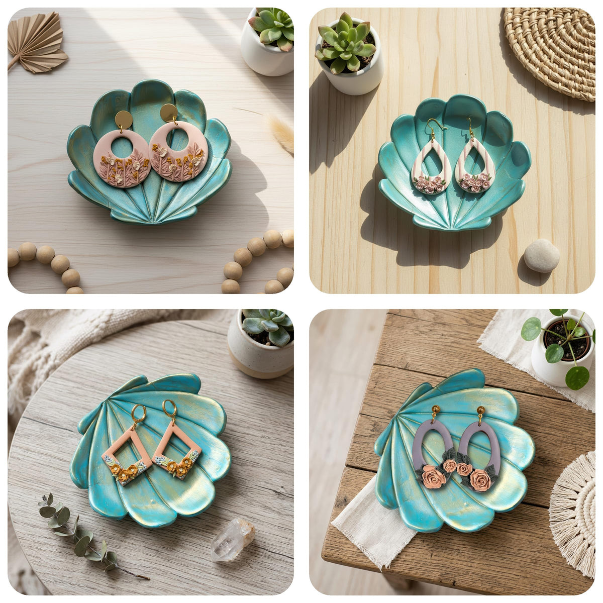 GOTO CLAY TOOLS Trinket Cutter Set for Polymer Clay Display & Jewelry Styling – Monstera, Shell & Flower Shapes | MOSHEFL-TRI