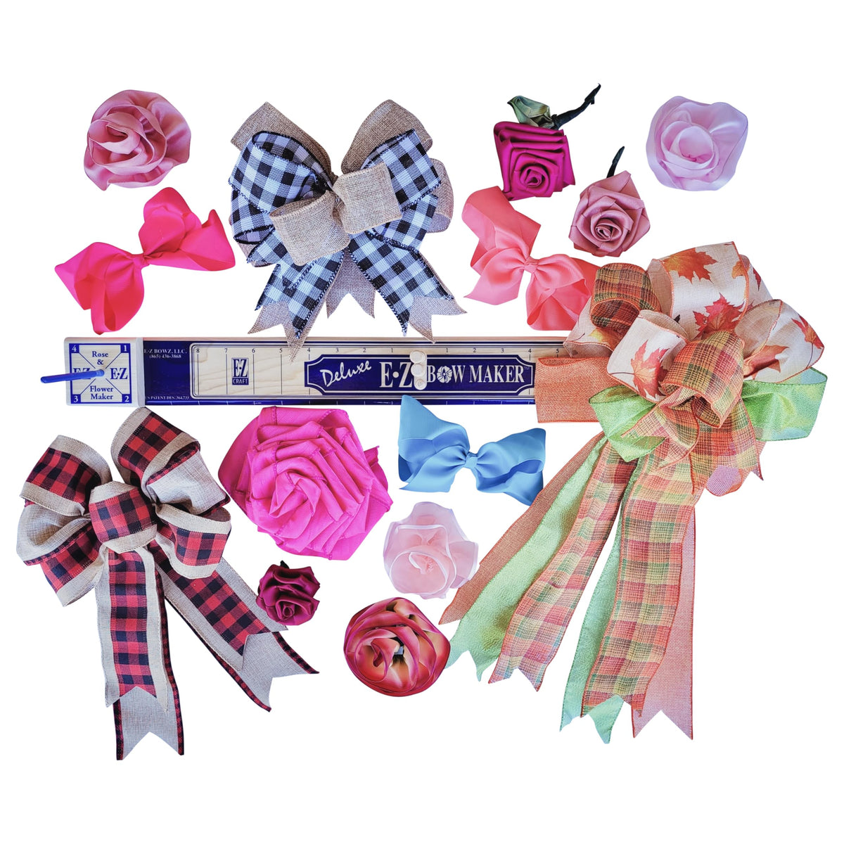 EZ Bow Maker with Rose and Flower Maker Attachment - Easy Bow and Flower Maker Tool Kit for Ribbon, Crafts, Wreaths, Gift Bows, Hair Bows, Flowers, Roses, Christmas Decor Bowmaking, Weddings