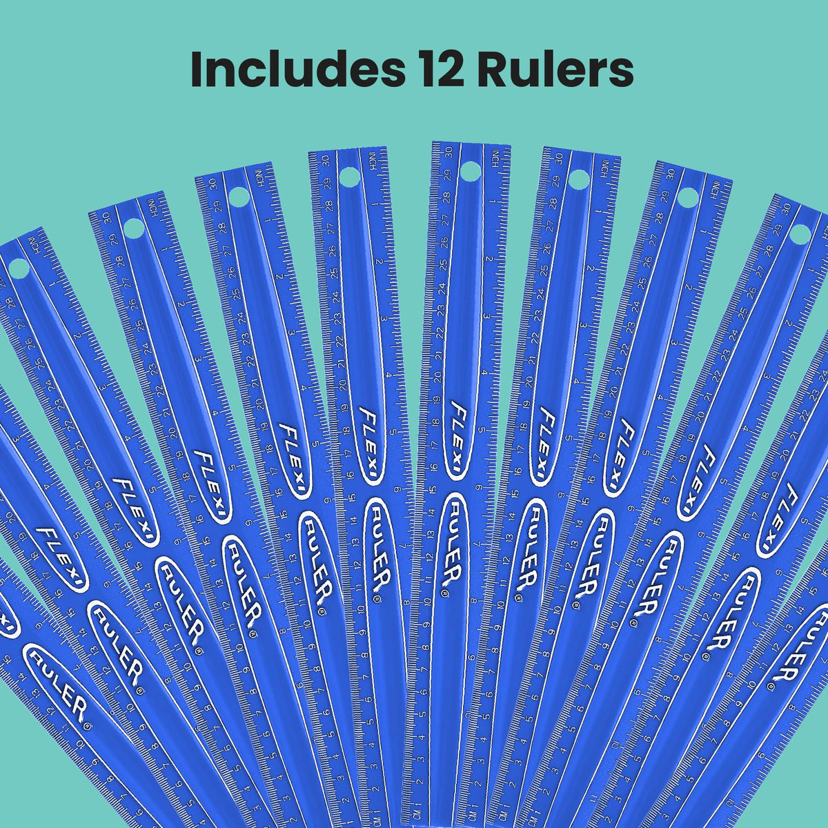 It's Academic Flexi Rulers, 12-inch Flexible Non-Breakable Ruler, 12-Pack, Blue