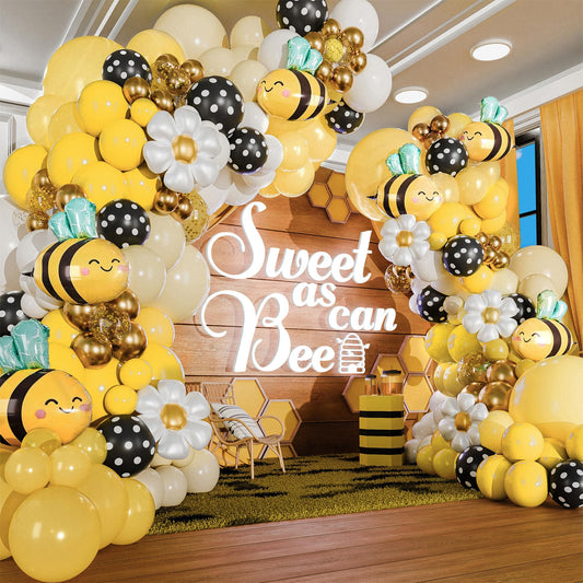 ALL-IN-1 Bee Balloons Garland Kit & Arch - Small and Large Black Yellow and White Bumble Bee Balloons for What Will It Bee Gender Reveal Party Supplies, Baby Shower Decorations, or Honey Bee Birthday