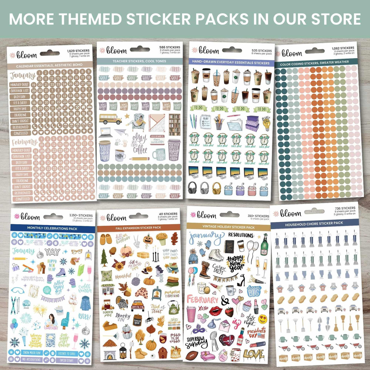 bloom daily planners x Simply Gilded Aesthetic Neutral Planner Stickers (8 Sheets / 435 Stickers) - Bohemian Variety Pack with Gold Foil for Decorating, Planning, Scrapbooking