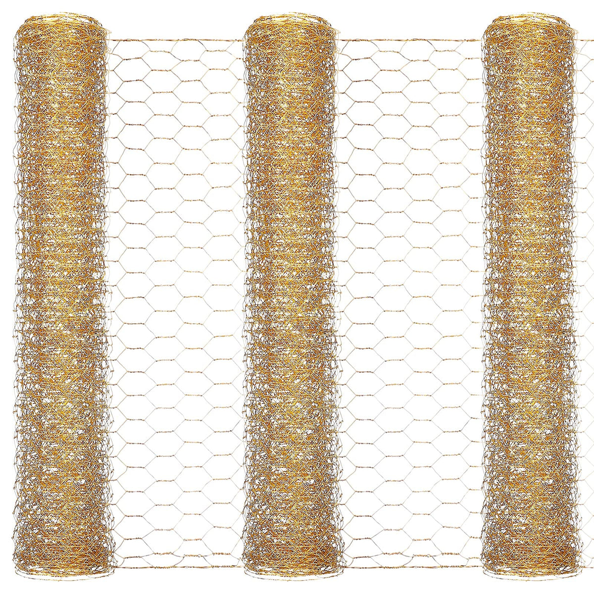 3 Pieces 40 x 13 inches Gold Chicken Wire Net for Craft Projects Lightweight Galvanized Hexagonal Frame Chicken Wire Mesh for Unfinished Wooden Window Frames DIY Craft Work Home Decor