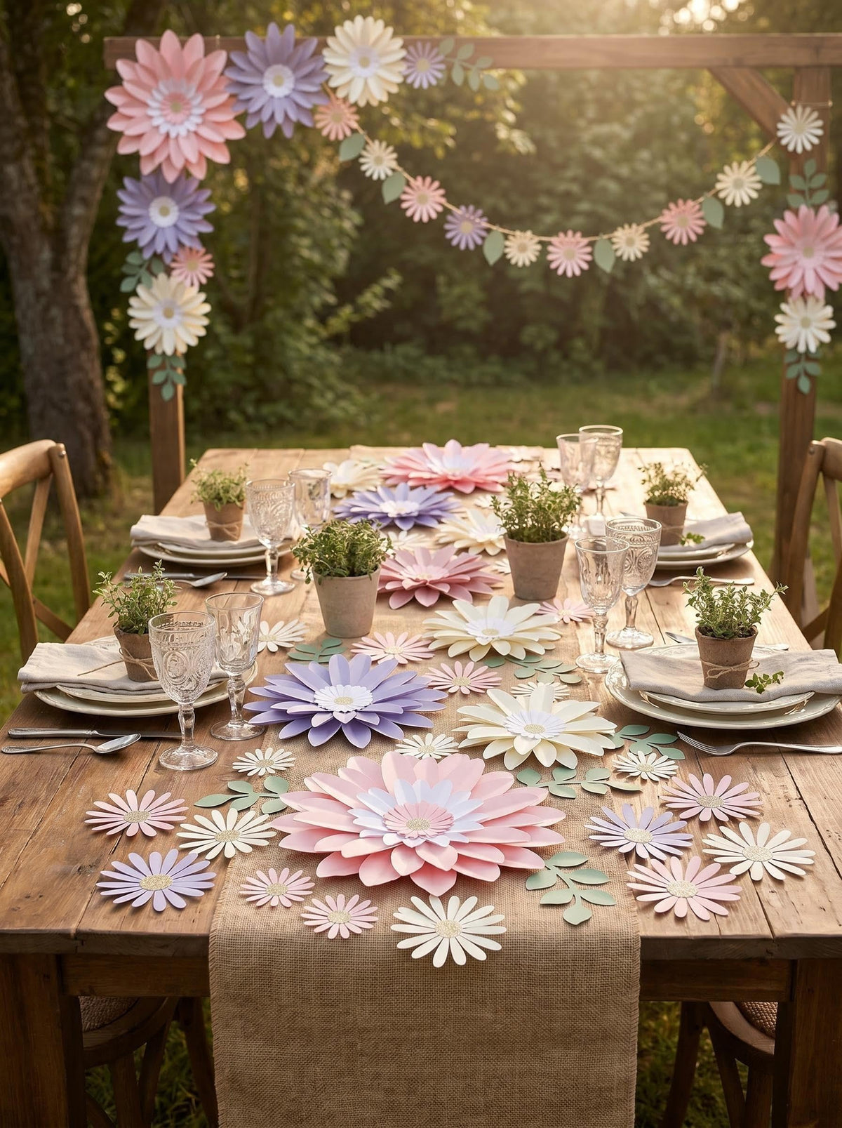 34pcs 3D Paper Flowers Wall Decor Set - Neutral Daisy with Green Leaves, Boho Cream White Peach Backdrop for Nursery, Baby Shower, Home Warming & Classroom Decor (Lilac & Blush)