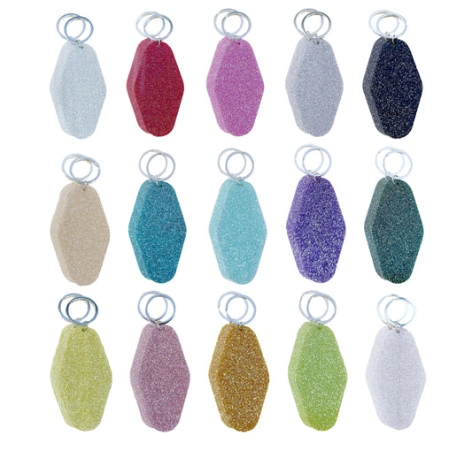 Muimurex 15 PCS Glitter Acrylic Motel Keychains Bulk, Colorful Diamond-Shaped Keychain Tags with Rings, Blank Plastic Keychains for DIY Personalization, Sublimation, and Custom Gifts for Friends