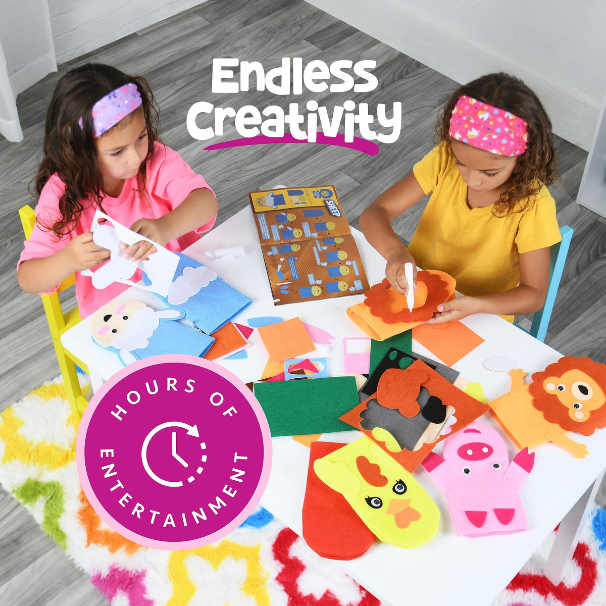 Hand Puppet Kit – Make Your Own Animal Characters, 10 Felt Pieces, Simple Step-by-Step Instructions, Arts & Crafts Activity for Kids, Role Play & Storytelling Birthday Gift