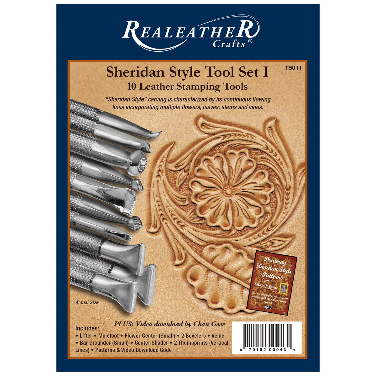 Realeather Leather Stamps Tool Set for Leather Crafting, 10 Stamping Tools, Sheridan Style Stamp Set I