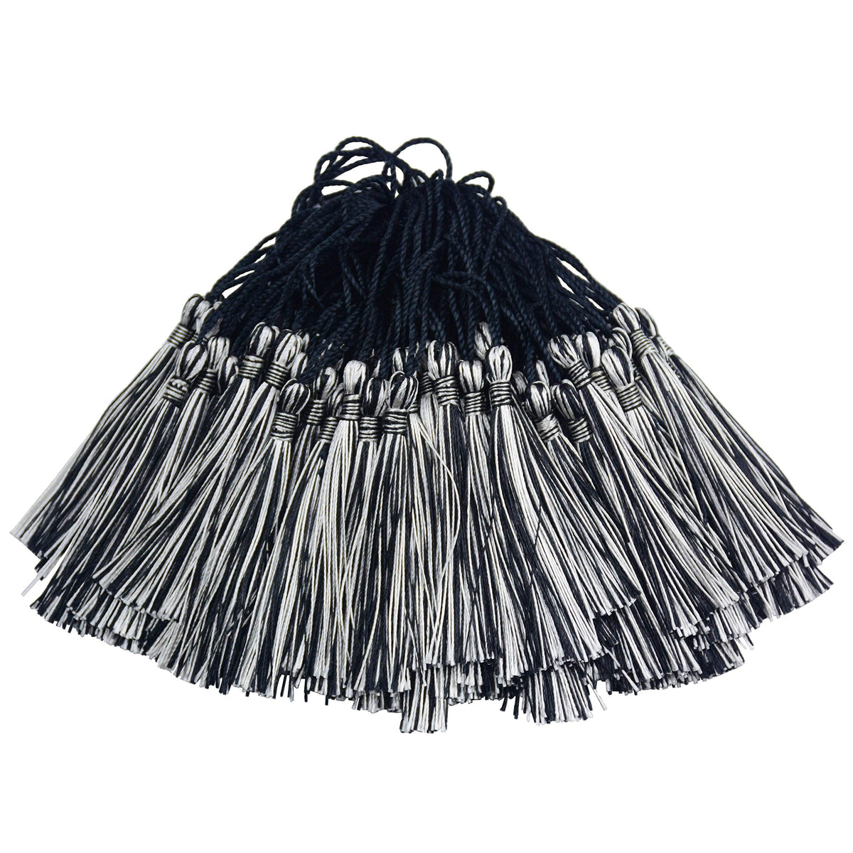100pcs 13cm/5 Inch Silky Floss Bookmark Tassels with 2-Inch Cord Loop and Small Chinese Knot for Jewelry Making, Souvenir, Bookmarks, DIY Craft Accessory (Black&Silver)