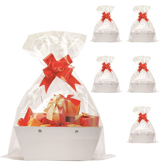 Baskets For Gifts Empty, 5 PCS White Gift Bags With Handles DIY Kit, Gift Basket Empty To Fill Bulk For Party Favors Wedding Birthday Christmas Halloween Holiday Thank You Get Well Soon