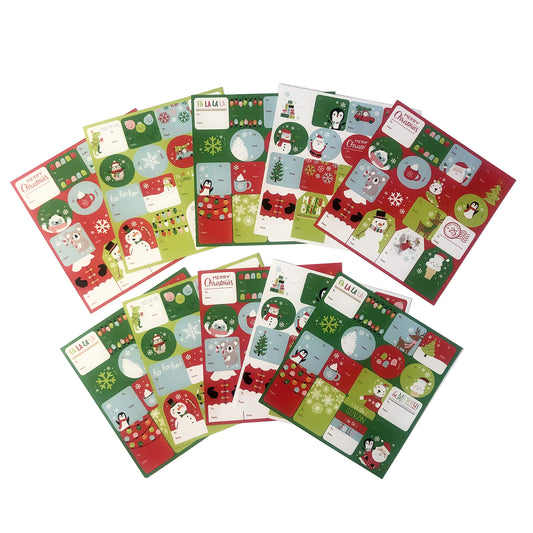 Christmas Gift Tag Sticker Labels 160 Self Adhesive to/from Name Tags for Wrapping Paper and Presents Features Snowman, Trees, Penquins, Santa and More