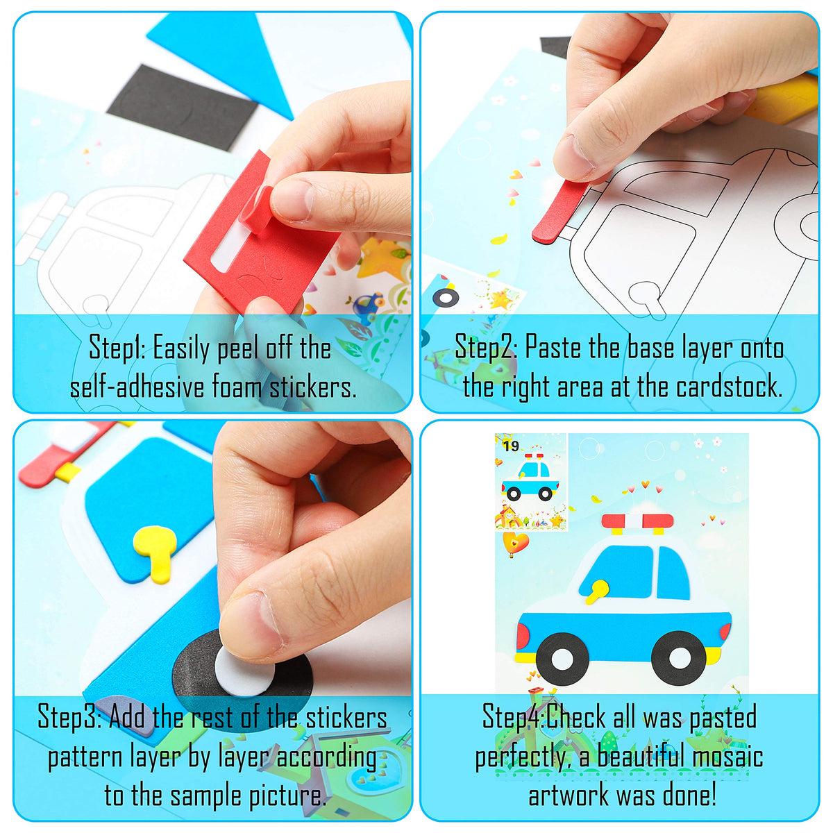 MALLMALL6 20Pcs Mosaic Sticker Art Kits for Kids Toddler Unisex