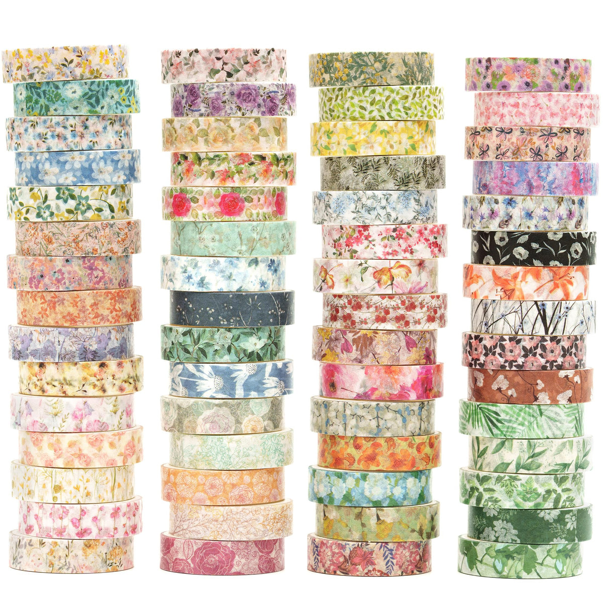 YUBX Flowers Washi Tape Set 60 Rolls Floral Patterns Decorative Skinny Blooms Masking Tapes for Arts, DIY Crafts, Journals, Planners, Scrapbook, Wrapping (Spring)